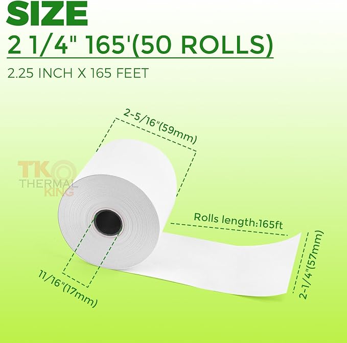 (100 Rolls) 2 1/4" x 165' Thermal Paper, POS Receipt Paper for Retail Business Cash Register, Fits Most Credit Card Terminal