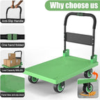 WUD Push Cart, Folding Mobile Platform Trolley,Thickened and Reinforced, 360° Swivel Wheels, 35.4 “L x 23.6 ”W, 1323 lb. Green Dolly cart with Wheels