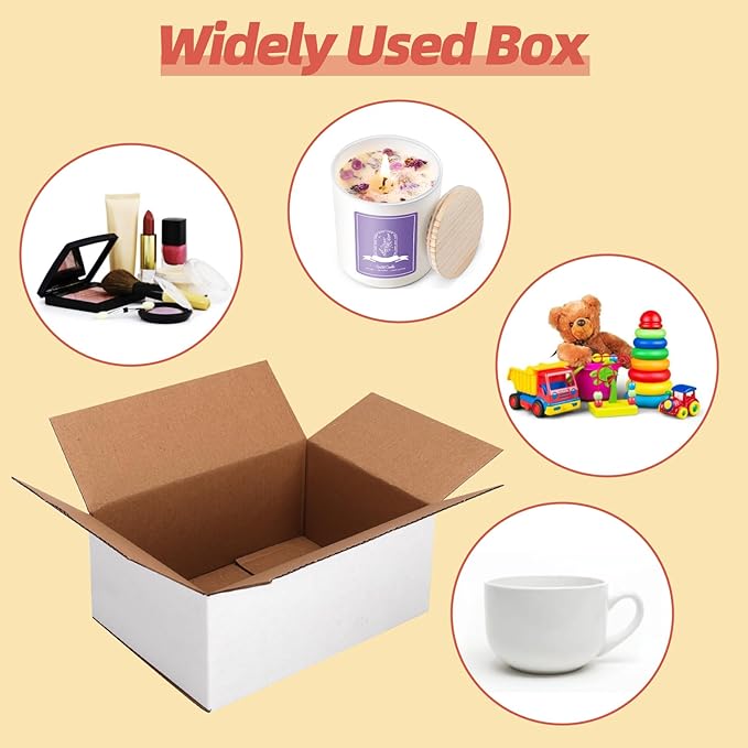 25 Pack Small Shipping Boxes 7x5x3 Inches, White Corrugated Cardboard Box for Shipping, Packing, Business, DIY