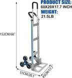 2 in 1 Aluminum Hand Truck 650 lb Capacity, Heavy Duty Stair Climbing Cart with 6 Wheels, Convertible Hand Truck and Dolly with Loop Handle