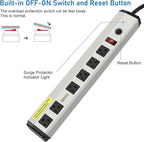 CCCEI Heavy Duty Power Strip Surge Protector 20 Amp, High Amp Industrial Shop Garage Metal Multiple Outlets, 10 FT 12 Gauge 5-15P Extension Cord 6 Outlet 6-20R T-Slot 20a for Appliance.