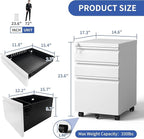 3 Drawer File Storage Cabinet, File Cabinets for Home Office, Metal Rolling Filing Cabinet, Locking File Cabinet for A4/Letter/Lagal Size, Fully Assembled, Matte White