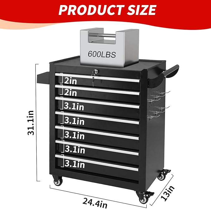 7-Drawer Tool Chest on Wheels, Rolling Metal Toolbox with Wheels & Drawers, Tool Cart Cabinet, Suitable for Garage, Moving/Gift/Daily Use ﻿