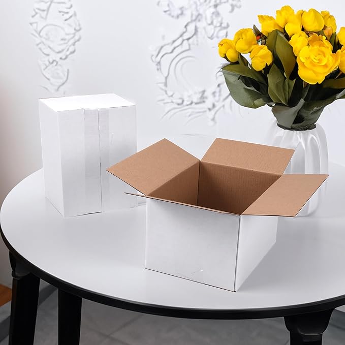 Hoikwo 8x6x5 (external dimensions) Small Shipping Boxes Set of 25, White Corrugated Cardboard Box for Small Business for Packaging Mailing