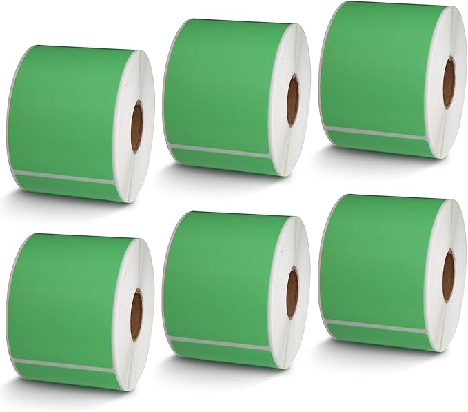 BETCKEY - 2.25" x 4" Multipurpose & Shipping Labels Compatible with Zebra & Rollo Label Printer,Premium Adhesive & Perforated[Green, 6 Rolls, 2100 Labels]