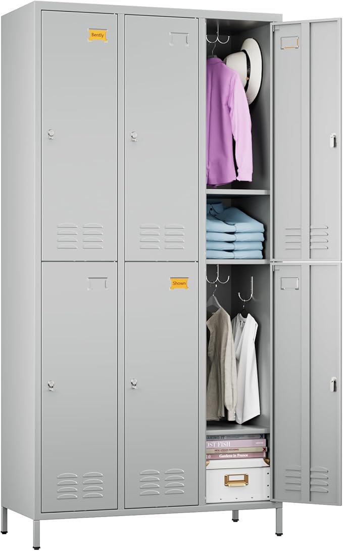 Employees Locker, 72 inch Tall Metal Storage Locker with 6 Doors for School Hospital Garage Gym Home Office with 12 Hooks, Requires Assembly