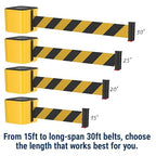 WM412 Retractable Belt Wall Mounted Smooth Black Crowd Control Barrier and Receiving End, 15' Fluorescent Yellow Belt