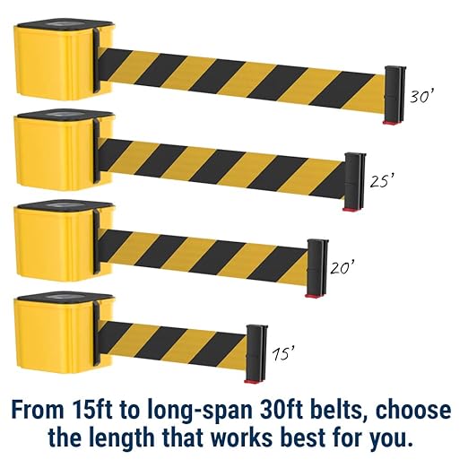 WM412 Retractable Belt Wall Mounted Smooth Black Crowd Control Barrier and Receiving End, 15' Yellow Belt