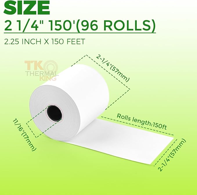 (96 Rolls) 2 1/4" x 150' Thermal Paper, Adding Machine/Calculator Tape Receipt paper for Cash Registers