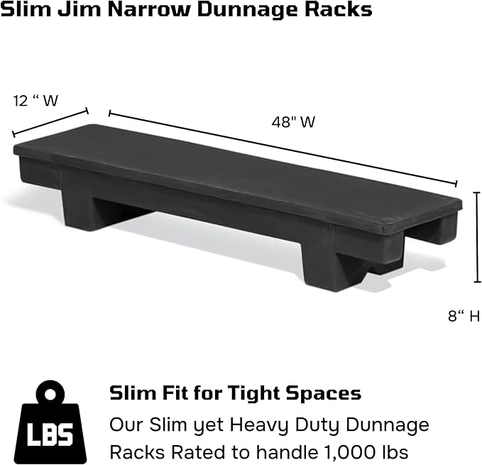 Slim Jim DUN5015 Narrow Heavy-Duty Plastic Poly Dunnage Rack for Warehouses and Commercial Storage 48" x 12" x 8" with 1000 lb Capacity | For Warehouses, Merchandising, and Storage