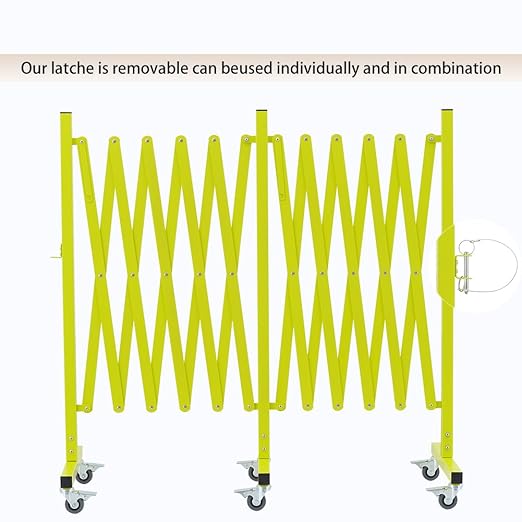 GYMTIME Expandable Metal Barricade, Flexible Mobile Safety Barrier, Folding Security Gate with Casters, Adjustable Traffic Temporary Fence for School, Shopping Mall, 16 Feet, Matte Yellow