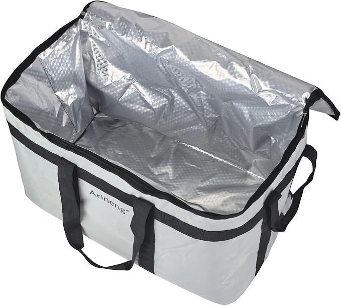 Food Delivery Insulated Bag, Insulated Cold Meal Bag, Built-in Base Plate, For Hot and Cold Food Takeout, Commercial Catering Transportation - 23 * 14 * 15 inches (NO Partitioned, Grey)