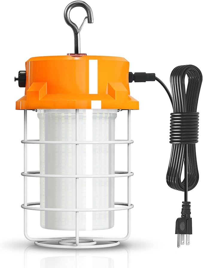 80W LED Temporary Work Light 12000lm 5000K Daylight White Portable Hanging Construction Lighting Led High Bay Light for Workshop Mine Job Site Lighting