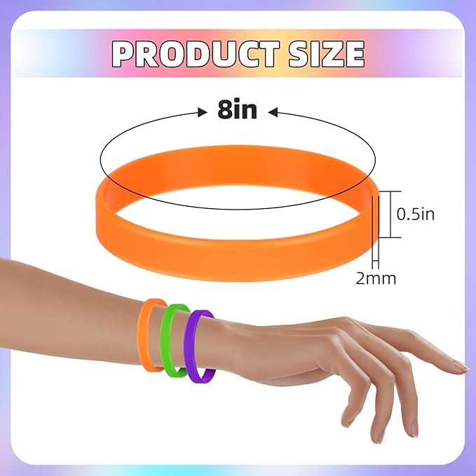 100 Pieces Colored Silicone Wristbands Bulk Rubber Bracelets, Plain Rubber Bracelets-10 Mix Colors For Adults Teens