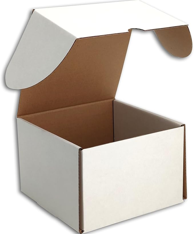 6x6x4 inches Small Shipping Boxes Set of 25 - White Mailer Corrugated Cardboard Boxes for Shipping Packaging Mailing Products