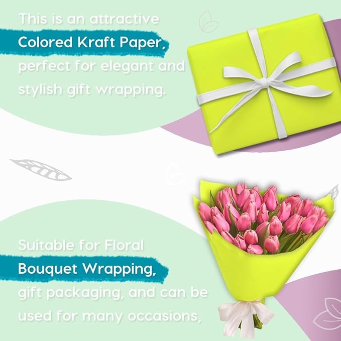 PerkHomy 48" x 1,440" (120') Neon Green Kraft Paper Roll for Craft Bulletin Board Paper Art Table Covering Crafting Gift Wrapping Bouquet Packing Parcel 80GSM 55LB (Neon Green, 48" x 120')
