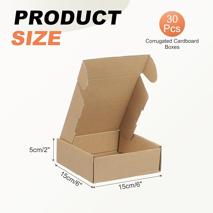 PATIKIL 6 x 6 x 2 Inch Shipping Boxes, 32 Pack Hard Corrugated Cardboard Box Cute Carton Boxes Literature Mailer for Mailing Packaging Small Business Gift Storage, Brown
