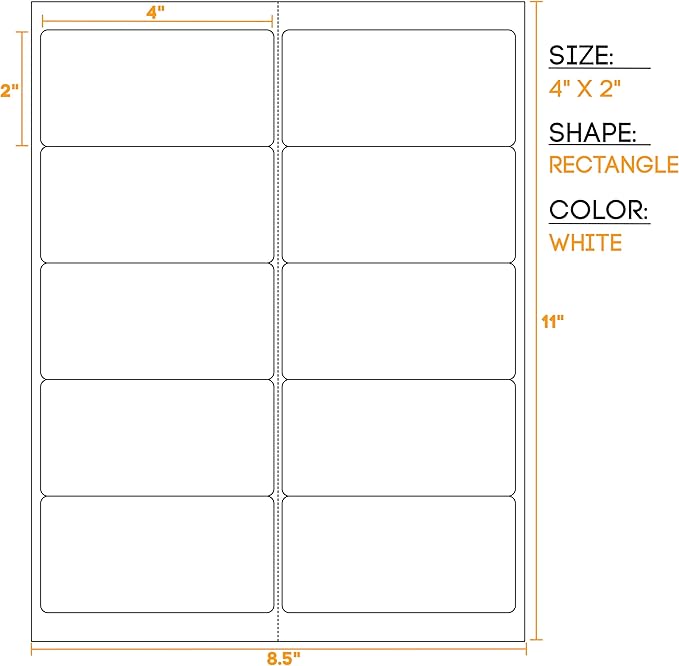 Waterproof Shipping Labels, 50 Rectangles, 4x2 Inches, Oil Proof, Highly Durable Blank Stickers