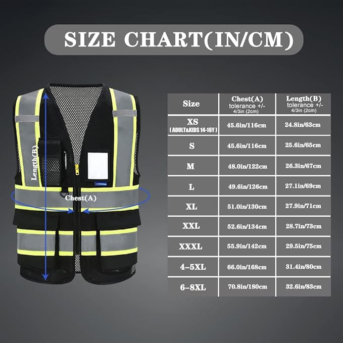 AYKRM 11 color High Vis Reflective Safety Vest for Women Men Security Pocket Zipper
