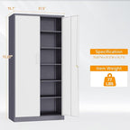 STANI Metal Garage Storage Cabinet with Lock, 71" Steel Lockable File Cabinet, Locking Steel Storage Shelf with 5 Adjustable Shelves for Home, Office, Warehouse, Garage, School (White+Grey)