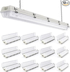Sunco LED Ready Fixture for Garage Ceiling, 4ft Shop Lights Holds 2 LED Tube Lights, Non-Dimmable, Surface Mount, Works with Type B and Hybrid Tubes, 120-277V, Wet Rated ETL 12 Pack