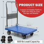 660 lbs Foldable Platform Truck Dolly with Swivel Wheels, Heavy Duty Moving Platform Hand Truck, 35.4 * 23.6 * 34.25 inches (PH300PVC)