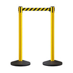 Crowd Control Warehouse CCW Series RBB-100 Set of 2 Stanchions with Retractable Belts - 11 Ft Black/Yellow Belt, Yellow Post - Line Dividers for Crowds Retractable Crowd Control Barriers