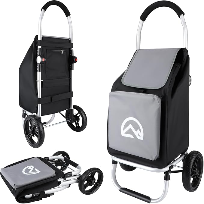 Olympia Tools Aluminum Foldable Utility Shopping Cart for Groceries with Big Wheels and Removable Bag, Collapsible Personal Folding Cart