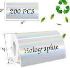 2x4 Inch Holographic Thermal Labels, Silver Direct Thermal Stickers Label, Self-Adhesive Glitter Thermals Printer Sticker Labels, Perforation Line Design- 200Pcs/ 1 Roll