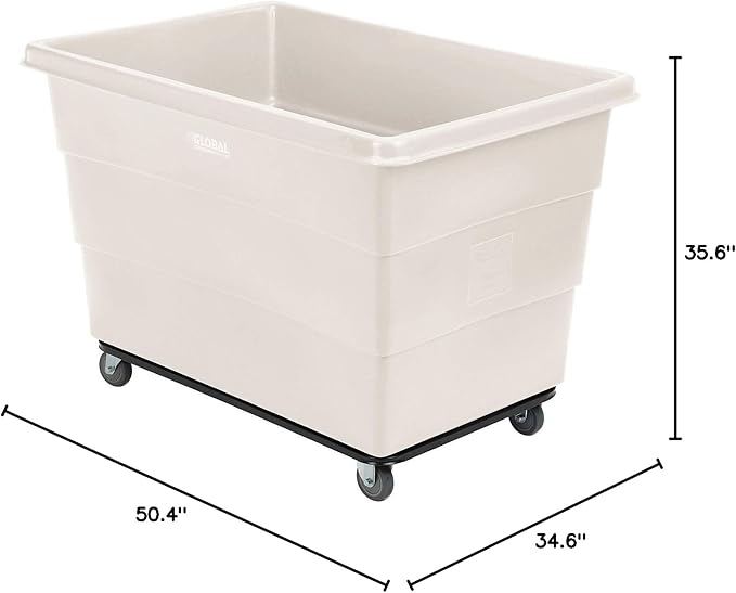 Global Industrial 20 Bushel Plastic Bulk Box Truck, Steel Chassis Base, 1200 lbs. Capacity, 4" Non-Maring Rubber Casters, White, 50-2/5"L x 34-3/5"W x 35-3/5"H