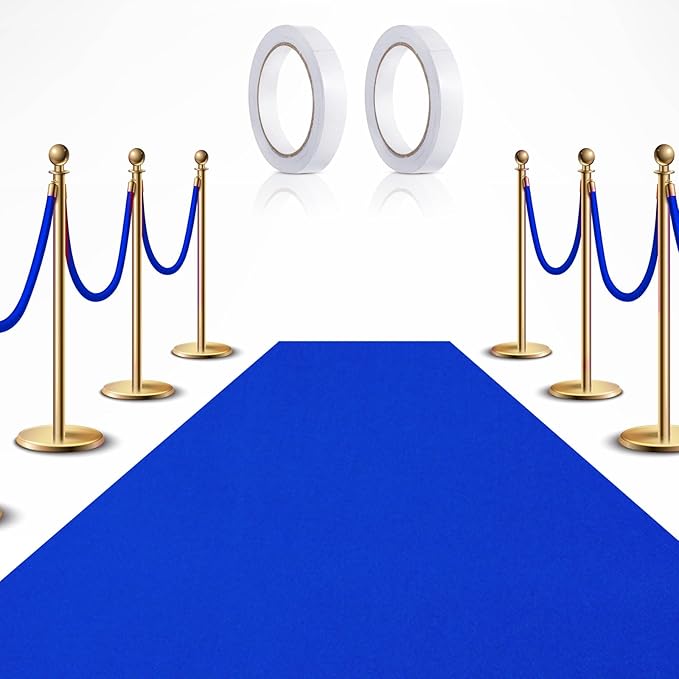 Preboun 3.9 x 60 ft Carpet Runner for Party Felt Runway Rug Runner Rug with Carpet Tape for Halloween Wedding Christmas Xmas Thanksgiving Outdoor Accessories Wedding Party Hallway(Royal Blue)