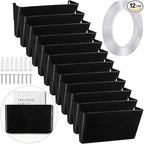 Tenceur 12 Pcs Plastic Single Pocket Wall Mount File Holder with Double Sided Adhesive Tape and Screws Wall File Hanging Folder Letter Paper Mail Organizer for Office Home Classroom(Black)