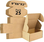 9x6x2 inches Shipping Boxes Set of 25, Small Corrugated Cardboard Box, Literature Mailer, Gift Boxes (Brown, 9x6x2)