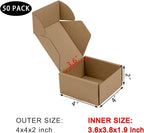 50 Pack 4x4x2 Inches Small Shipping Boxes, Brown Corrugated Cardboard Boxes, Moving Mailing Packing Box