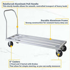 20" x 60" Mobile Aluminum Dunnage Rack - 1600 lb. Capacity, Heavy-Duty Rolling Storage Platform with Handle and Casters, NSF Certified Aluminum Rack for Kitchen, Warehouse, Food Storage