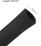 MECCANIXITY Braided Cable Sleeves Heat Shrinkable Fabric Sleeving, 1" 33ft Black 2:1 Ratio Heat Shrinkable Cord Protector for Harness Cable, Network Cable Protection, Cable Management