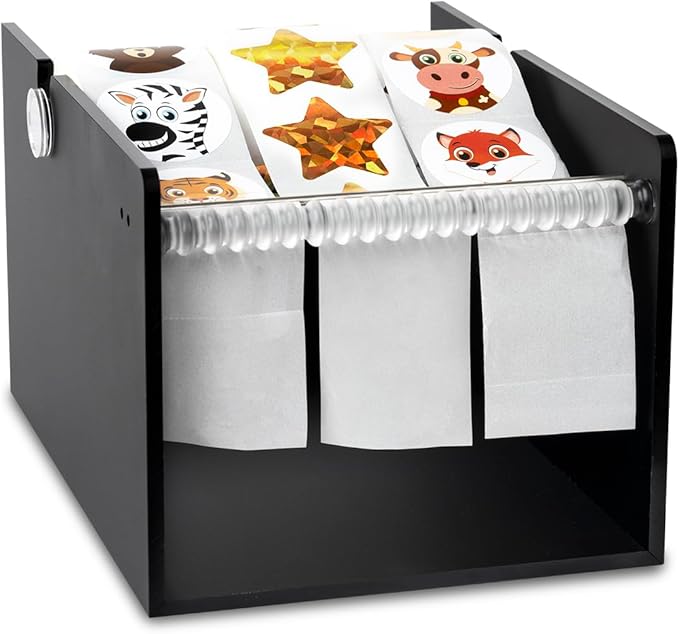 Manual Label Sticker Dispenser for Rolls of Stickers - Adjustable Tabletop Acrylic Holder for Multiple Rolls in Classroom, Business, Home