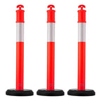 VEVOR 3 Pack Traffic Delineator Posts, 48 inches Traffic Safety Cones with Fillable Base and Reflective Strips, Heavy Duty Delineator Posts for Construction Site, Parking Lot, Crowd Control, Red