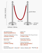 VEVOR Stanchions and Velvet Ropes 4Pcs, Hollow Base with Stainless Steel Post, 2 Red Velvet Ropes and Posts, Crowd Control Barriers Silver Stanchions, Red Carpet Runner Poles for Party Supplies