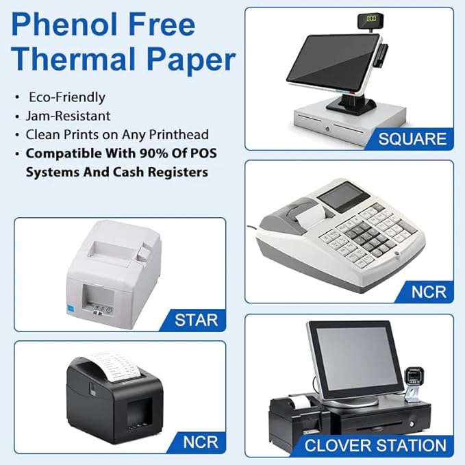 Phenol Free Thermal Paper (50 Rolls) 3 1/8 x 230 Receipt Rolls fits all Clover POS Cash Register Printers, Star Micronics SCP700 TSP100 TSP300 TSP400 (BPA & BPS Free) from PosPaperRoll