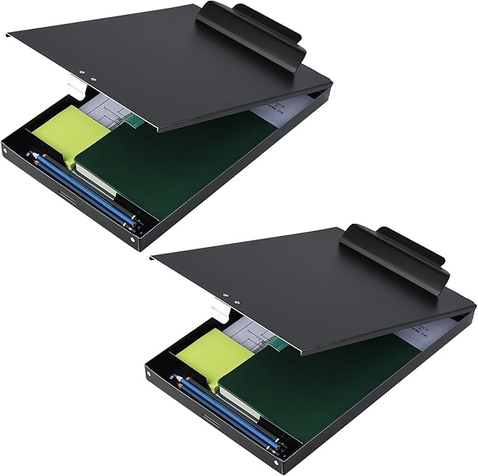 ZCZN Aluminum Clipboard with Storage, 2 Pack Recycled Metal Clipboard Box, Form Holder, Suitable for School, Office, Jobsite or Medical Staff, 9.25 x 13.78 Inches, Black