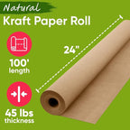 USA Made 24" x 1200" Brown Kraft Paper Roll, 45 lbs Thickness, American Quality Colored Paper Roll for School Craft Projects, Bulletin Boards - Non-Toxic, Odorless, Safe for Kids