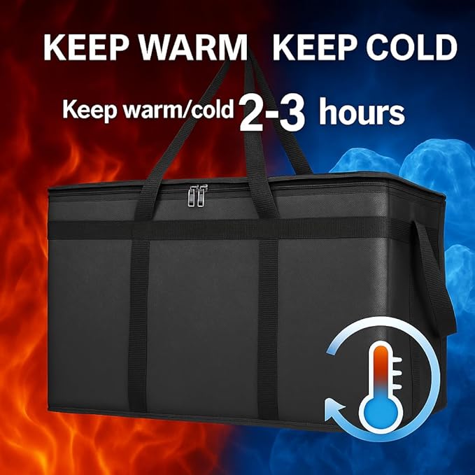 Bodaon 2-Pack Insulated Food Delivery Bag With Hard Bottom, XXXL Pizza Cooler Bags, Rideshare Delivery Bag, Grocery Shopping and Catering, Thermal Cold/Hot Styrofoam Carrier for Travel/Car