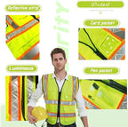 YOWESHOP High Reflective Visibility Safety Vest Custom Your Logo Safety Workwear with Reflective Strips and Front Zipper