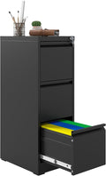 3 Drawer File Cabinet with Lock, Vertical Filing Cabinets for Home Office, Metal Storage Cabinets, Heavy Duty File Cabinet for Letter/Legal/A4/F4 Size Amssebly Required, Black