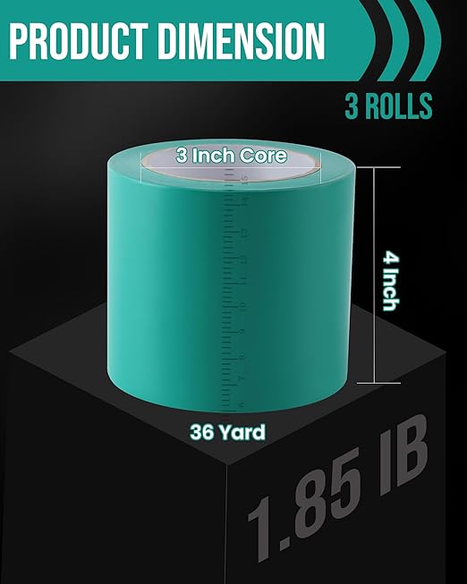 Lichamp 3 Rolls Vinyl Tape, Premium Safety Marking and Traffic Floor Marking Tape, Bundling, Social Distancing, 4 Inch x 36 Yards per Roll, 108 Total Yards, Green