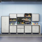 Metal Wall Mounted Cabinet with Up-flip Door, Lockable Heavy-duty Steel Wall Cabinet with lock, Floating Tool Storage Cabinet for Garage, Workshop,Warehouse, Assembly Required (Grey,13.58"H)