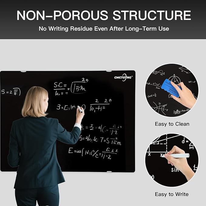 Magnetic Glass Blackboard - Glass Dry Erase Board 36"x24" Large Frameless Board for Walls Office School and Home,Black