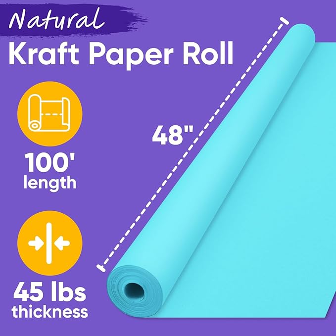 USA Made 48" x 1200" Light Blue Paper Roll, 45 lbs Thickness, American Quality Kraft Paper for School, Bulletin Board, Arts & Crafts - Non-Toxic, Odorless, Safe for Kids