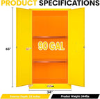 EQUCKKY Flammable Storage Cabinet 34"x34"x65", 90 Gallon Chemical Safety Cabinet with Adjustable Shelf, Thickened Galvanized Steel Fireproof Cabinet for Flammable Liquids, Industrial & Commercial Use